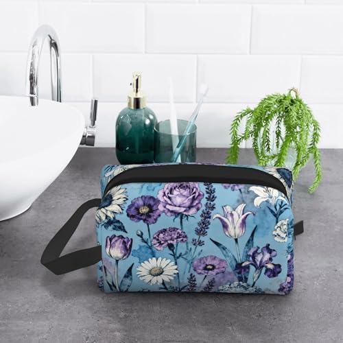 Blue and Purple Watercolor Floral Makeup Bag - Durable 600D Oxford Fabric Travel Cosmetic Bag, Shockproof Foam Padded Toiletry Organizer for Gym & Daily Use 10x6.2x4.9 Inch - Image 6