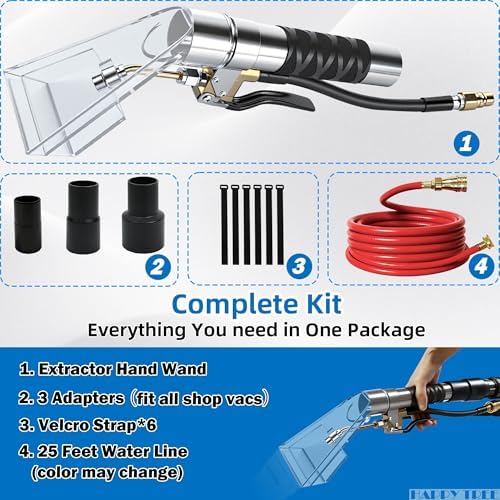 Happy Tree Universal Fit All Brands' Shop Vac Extractor Hose Kit Adapter Wet-Dry Extraction Accessory for Upholstery & Carpet Cleaning Auto Detailing Wet Vaccum Accessories with 25 Feet Water Hose - Image 2