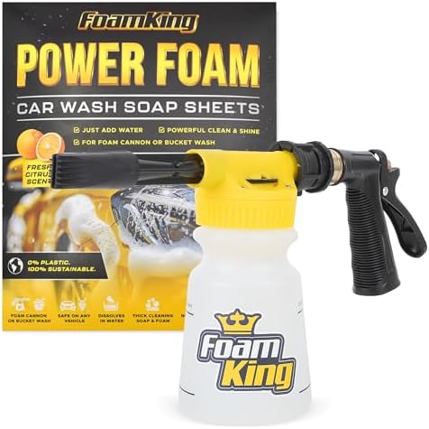 Foam King™ Gun Car Wash + Power Foam Car Wash Soap Strip (10ct = 5 Car Washes) - Connects to Garden Hose, Ultimate Scratch Free Cleaning Snow Blaster Cannon Washing by FoamKing