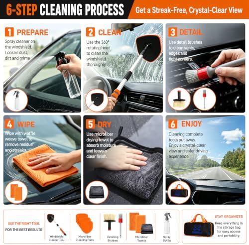 XINDELL Interior Windshield Cleaner Tool, Extendable Car Window Cleaning Kit with 360° Rotating Head - Image 5