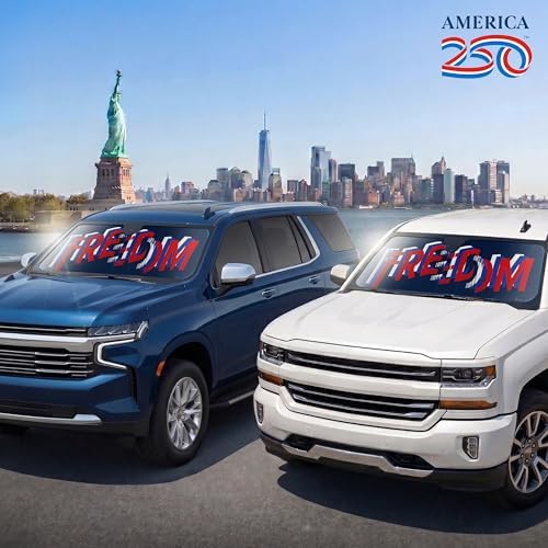 Motor Trend Freedom Windshield Sun Shade for Car Windshield 250 USA Anniversary Patriotic Accordion Fold Sunshade Protection Heat Blocker Foldable Windshield Cover Truck SUV 4th of July Memorial Day - Image 2