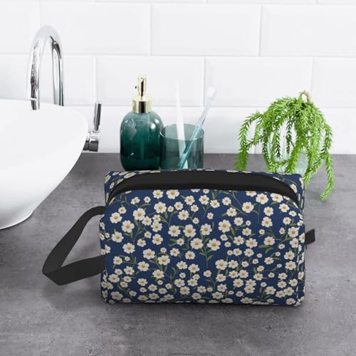 Navy Blue Daisy Makeup Bag - Durable 600D Oxford Fabric Travel Cosmetic Bag, Shockproof Foam Padded Toiletry Organizer for Gym & Daily Use 10x6.2x4.9 Inch - Image 6