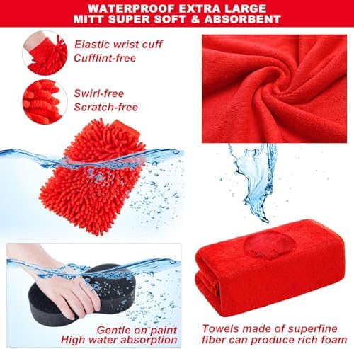 39Pcs Car Wash Cleaning Kit with Foam Gun Sprayer Detailing Brushes Collapsible Bucket Windshield Cleaning Tool Tire Brush Towels Complete Interior Exterior Detailing Set for Car - Image 6