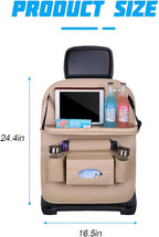 Leather Seat Back Organizer with Foldable Table Tray, Beige | kick-mat function, rear-seat protective surface, multifunctional use, fits most cars SUVs and trucks, interior item - Image 2