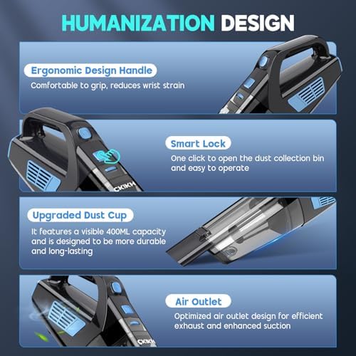 CKIKH Handheld Vacuum Cordless, 15000PA Hand Held Car Vacuum Cleaner - Image 5