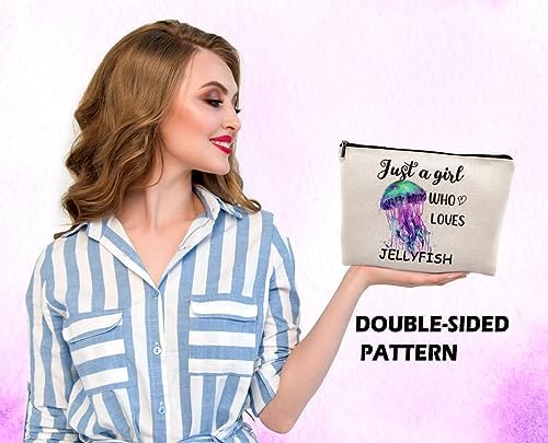 Just a Girl Who Loves Jellyfish Cosmetic Bag, Colourful Jellyfish Themed Makeup Bag Zipper Cosmetic Pouch Bag Travel Linen Makeup Organizer, Ocean Animal Gifts for Women Girls Teens Her - Image 5