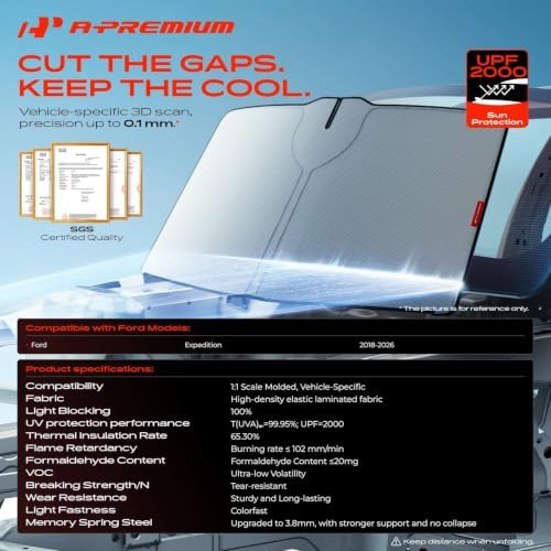 A-Premium Windshield Sun Shade Compatible with Ford Expedition 2018-2024 - Image 2