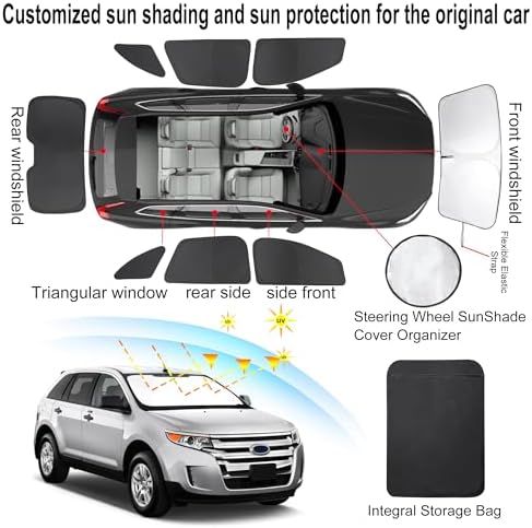 TINGLU Window Shades for Ford Edge 2007-2014 Accessories Car Side Full Windows Rear Triangular Windshield Sun Shade Sun UV Rays & Privacy Protection for Camping,Napping 8PCS - Image 3