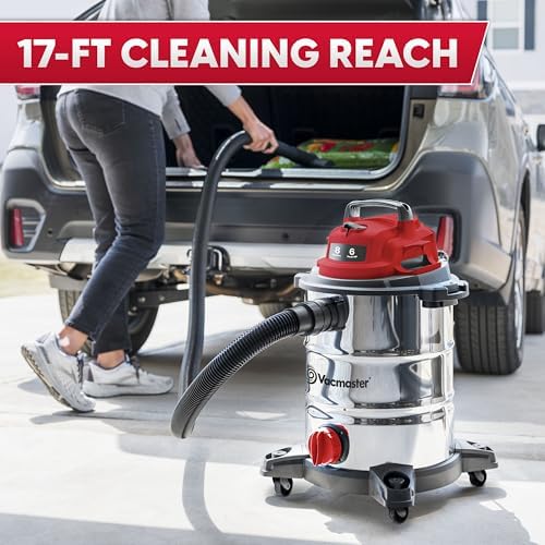 Vacmaster VOC812SF 1101 8-Gal 6 Peak HP Stainless Steel Wet/Dry Vac Red - Image 4