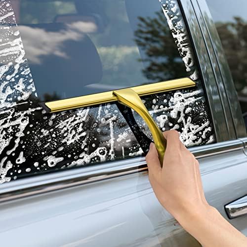 All-Purpose Stainless Steel Shower Squeegee for Shower Doors with 2 Adhesive Hooks, Bathroom Cleaner Tool Household Window Mirror Squeegee for Home Cleaning, Glass Door, Tile Wall, Car, 12 Inch Golden - Image 6
