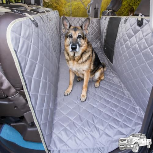 Truck Floor Hammock for Dogs with Flip-Up Rear Seats 100% Waterproof Pet Truck Seat Cover with Mesh Visual Window Senior Dog Friendly & Nonslip Fits Ford F150,F250 RAM 1500,Silverado by iBuddy
