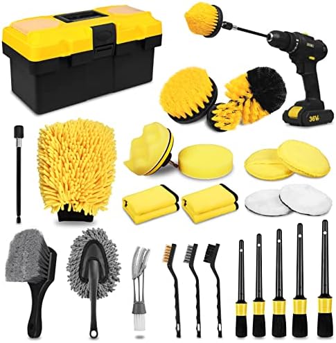 TTRCB 27Pcs Car Detailing Kit, Car Detailing Brush Set, Auto Detailing Drill Brush Set, Car Detailing Brushes, Car Wash Kit, Car Accessories, Car Cleaning Tools Kit for Interior, Exterior, Wheels by TTRCB