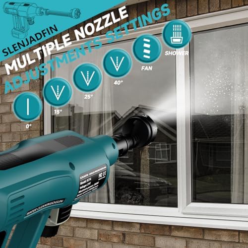SLENJADFIN Cordless Portable Washer Compatible with Makita 18V Battery, Portable Handheld Cleaning Tool with Brushless Motor, 6-in-1 Nozzle, 4 Level Adjustable for Car Floor Fence Wall (Tool only) - Image 5
