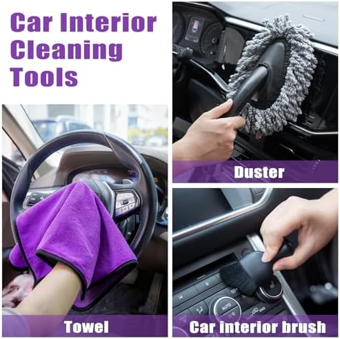 Windshield Cleaner Tool, 17Pcs Car Interior Detailing Kit, Detailing Brush, Towels, Duster, Car Cleaning Kit Interior for RVs, Truck, Trailer (Purple) - Image 6