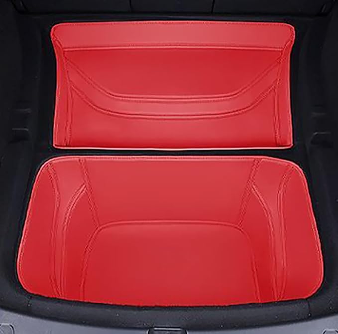 Compatible with Tesla Model Y Juniper Refresh(Not fit Standard) 2026 Full Cover Frunk Mat & Rear Lower Trunk Storage & Inner Storage Mat Red Genuine Leather - Image 6