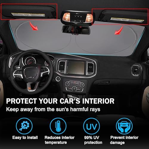Front Windshield Sun Shade Fit for Dodge Charger Challenger Durango Journey Universal Fit to All Dodge Cars Foldable Sun Visor Protector Custom Fit Dodge Window Sunhade (Black Green) - Image 3