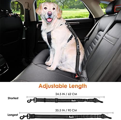 SlowTon Dog Car Seat Belt, 3 in 1 Latch Bar Attachment Dog Safety Seatbelt | Hook Latch Bar& Seatbelt Buckle, Reflective, Heavy Duty Nylon, Durability, Easy of Use, for Travel Riding, Black, 35.5" - Image 2