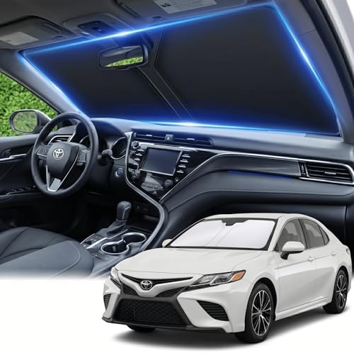 Windshield Sun Shade for Toyota Camry 2018-2023 2024 Front Window Sunshade Custom Fit Camry Accessories LE XLE Hybrid SE XSE Sedan Sun Visor Foldable Shade Blocks UV Rays Must Have Car Accessories by AuyNeas