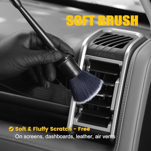 10PCS Car Detailing Brush Kit, All-in-One Interior Exterior Auto Detailing Brushes Set, Durable Ultra Soft Boars Hair Car Detail Brush, Car Cleaning Brush with Storage Bag & Car Drying Towel - Image 2