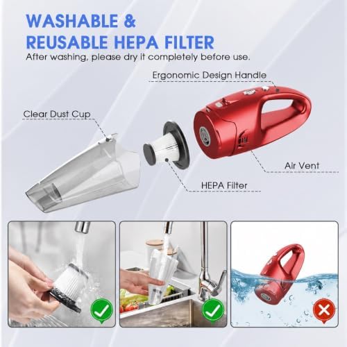 YOOHI Handheld Vacuum Cordless Rechargeable – 6000Pa Mini Hand Held Vacuum, LED Light, 20–25 Mins Runtime, USB Charging, 500ML Cup – Lightweight Small Vacuum Cleaner Cordless for Car/Office/Home - Image 5