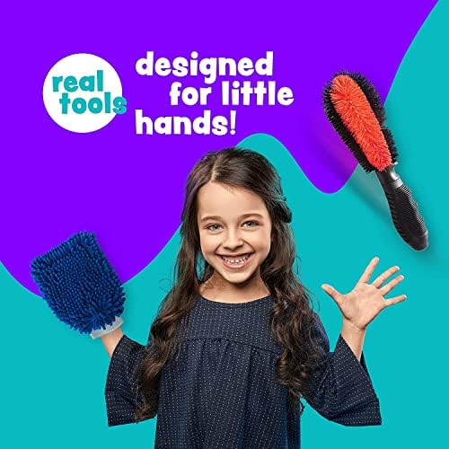 Kids Car Wash Activity Kit – 7 Kid-Sized Carwash Accessories Gifts for Boys & Girls Ages 5 6 7 8-10 - Outdoor Fun Toys – Set Includes Bucket, Squeegee, Microfiber Mitt, Wheel Brush, 3 Cleaning Cloths - Image 3