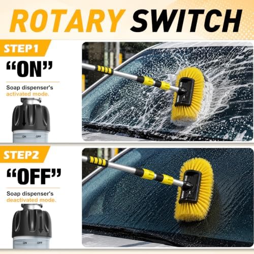 SISUPASSIE 12FT Car Wash Brush with Long Handle, Telescopic Car Wash Brush with Soap Dispenser, 12-Inch Soft Bristle Car Cleaning Brush for Cleaning Car, RV, Truck, Boat, Solar Panels, Yellow - Image 5