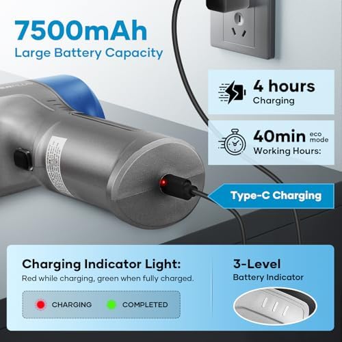 SakerPlus Mini Vacuum Cleaner, 3 in 1 Car Vacuum Cleaner High Power, 15000PA Powerful Suction, Air Duster, 7500mAh, Adjustable Small Vaccum Portable Cordless for Cars,Desktop,Home- Light Blue - Image 4