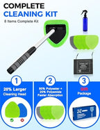 XINDELL Interior Windshield Cleaner Tool – Car Interior Window Cleaning Kit with Extendable Handle & 4 Microfiber Pads, Auto Wiper Inside Compact Windshield Brush for Car & Home Windows - Image 2