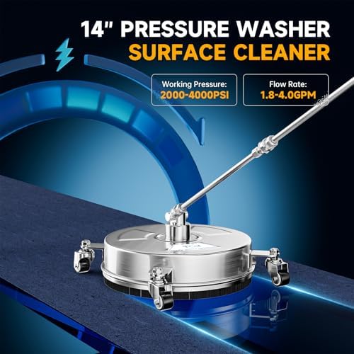 TOR 14" Pressure Washer Surface Cleaner 4000 PSI Stainless Steel, 4 Wheels - Image 5