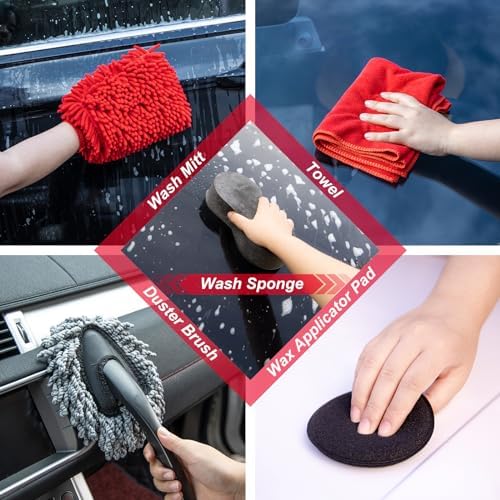 44Pcs Car Wash Cleaning Kit with Detailing Brushes Car Vacuum Drill Brush Set Collapsible Bucket Windshield Cleaning Tool Tire Brush Towels Complete Interior Exterior Detailing Set for Car - Image 7