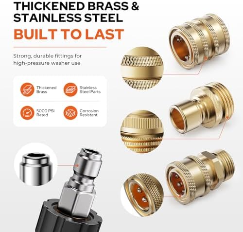 Pressure Washer Quick Connect Kit, M22-14mm to 3/8" Male/Female Quick Disconnect, 3/4" to Quick Connect Hose Fittings - Image 6