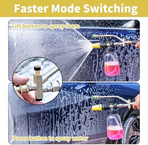 FENG PAI Foam Cannon for Pressure Washer with Dual-Connector Accessory, 7 Power Washer Sprayer Nozzles, 1/4" Quick Connect Double Tip Attachment Soap Bottle Sprayer Soap, 3600 PSI (Clear) - Image 3