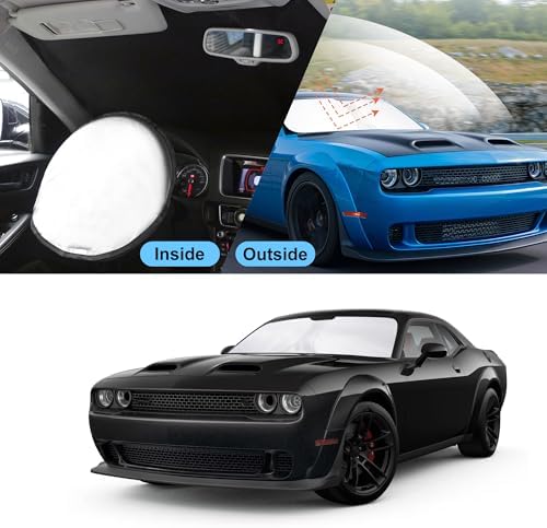 TINGLU Sun Shade for Dodge Challenger 2015-2023 Coupe,SRT Hellcat,Redeye,GT,RT,TA Coupe,Widebody,SXT,RT Scat Pack Accessories Windshield Sun Shade Window Shade UV Rays Protection Sun Visor Cover - Image 6