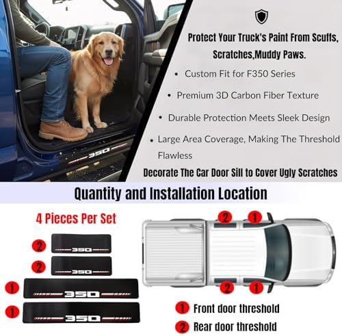 Car Door Sill Protectors for Ford F-350 F350 Super Duty（White，Fit for F350） | Thick Carbon Fiber Door Sill Scuff Plate Cover， Anti-Scratch Door Entry Guard，Car Door Decoration ，Cover Scratches - Image 4