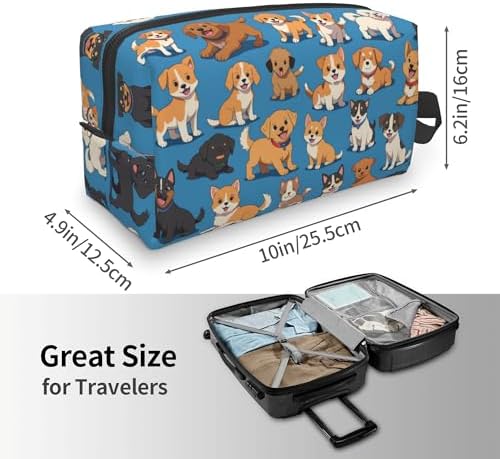 Cute Dogs Print Makeup Bag - Durable 600D Oxford Fabric Travel Cosmetic Bag, Shockproof Foam Padded Toiletry Organizer for Gym & Daily Use 10x6.2x4.9 Inch - Image 4