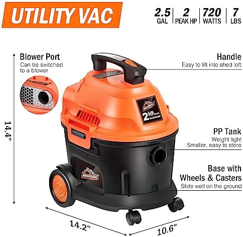 Armor All AA255W 2.5 Gal 2 Peak HP Wet/Dry Utility Vac Orange/Black - Image 3