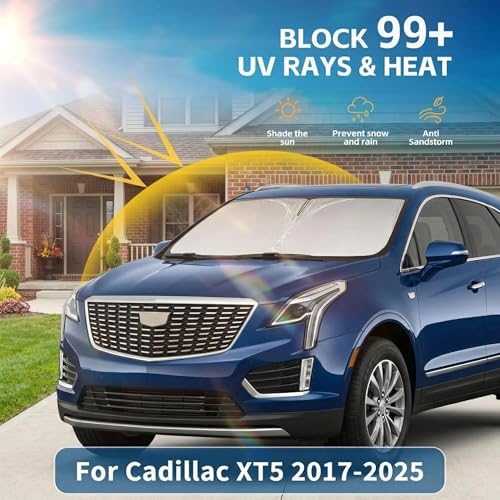 Windshield Sun Shade for Cadillac XT5 2017-2025 Sunshade Front Window Shade Custom Fit XT5 Accessories Sun Visor Foldable Shade Blocks UV Rays Accessories - Image 2