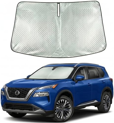 Windshield Sun Shade Custom Fit for 2021-2026 Nissan Rogue, Advanced Diamond-Patterned Heat Shield to Block UV Rays, Foldable Auto Window Visor, Precise Mirror Cutout by Giselia
