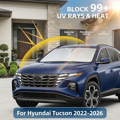 for Hyundai Tucson 2022 2023 2024 2025 2026 Windshield Sun Shade Front Window Shade Custom Fit Tucson Accessories Sun Visor Foldable Shade Blocks UV Rays Summer Must Have Car Accessories - Image 2