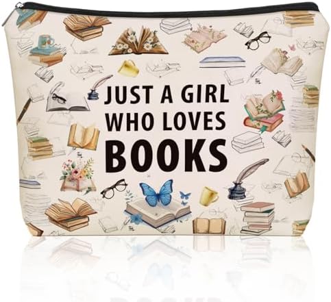Book Travel Makeup Bag For Women & Teen Girl Book Lover Gifts | Small Cosmetic Bag & Toiletry Pouch Just A Girl Who Love Books Themd For Mom, Friends.Ideal Bookish Gifts For Birthdays. by Girllyempoweringeverywomen