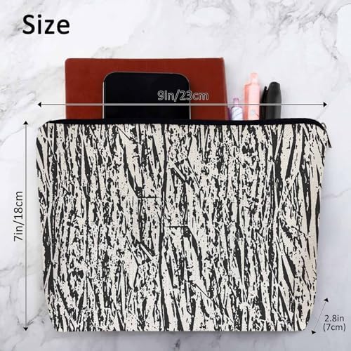 Women Cosmetic Bag Wood, Grunge Grain Wood Branch Cute Makeup Bag For Purse Cosmetic Travel Bag For Toiletries Makeup Storage Bag Flax Skincare Bag Make Up Pouch Bags, White Black - Image 4