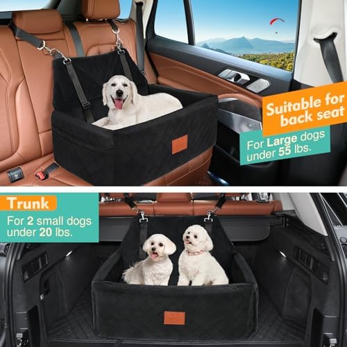 NEEZUKAR Dog Car Seat for Large Medium Size Dogs, Pet Car Seat Under 55 lbs | Thick Cushion, Detachable Washable Dog Booster Seat for 2 Small Dogs, Travel Dog Car Bed with Storage Pockets, 2 Safety Belts - Image 4