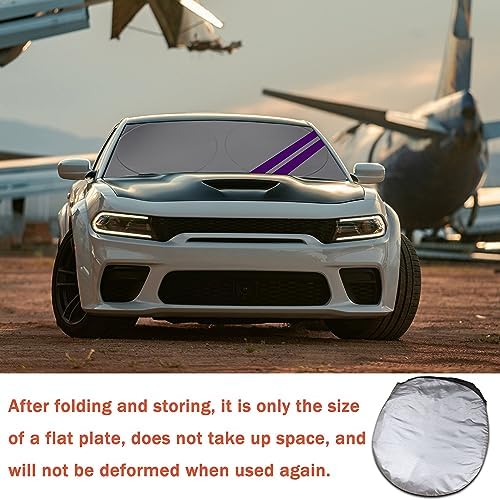 Front Windshield Sun Shade Fit for Dodge Charger Challenger Durango Journey Universal Fit to All Dodge Cars Foldable Sun Visor Protector Custom Fit Dodge Window Sunhade (Purple Trim) - Image 7