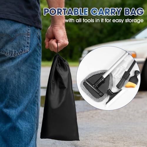 Gray Windshield Cleaner Tool, Car Interior Cleaning Kit with Extendable Handle and 3 Reusable Microfiber Pads, Auto Glass Wiper and Detailing Brush Kit for Car & Home Window - Image 7