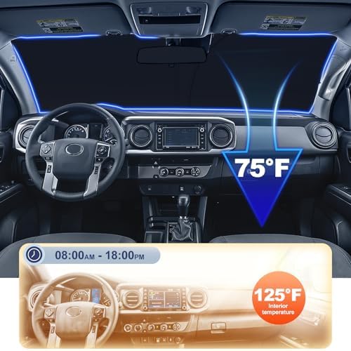 Windshield Sunshade Compatible with Toyota Tacoma 2016-2021 2022 2023 Accessories 310T Thickened Blocks UV Rays Sun Visor Protector Folding Front Window Sun Shade Cover - Image 4