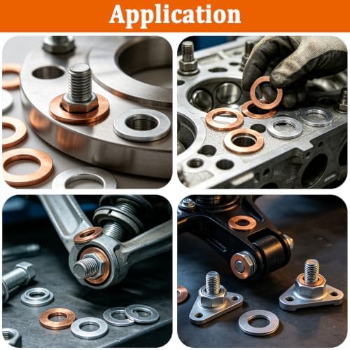 1160PCS Crush Washer Oil Drain Plug,18 Sizes Copper and Aluminum Crush Washers Assortment Kit,Automotive Oil Pan Drain Plug Gasket M6 M8 M10 M12 M14 M16 M18 M20 M22 M24 - Image 5