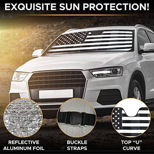 EcoNour Accordion Car Windshield Sun Shade American Flag Design | Reflective Car Window Shades for UV Protection & Heat Block | Foldable Sun Shield for Front Window | 58 x 27.5 Inches - Image 5