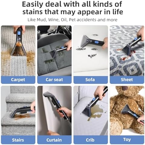 Slevoo 450W Portable Carpet Cleaner Machine with 1 Bottle Cleaning Solutions, Strong Suction Upholstery and Furniture Cleaner for Cleaning Stairs, Car Interiors, for Pet Footprint, Dust, Oil(AU-C003) - Image 6