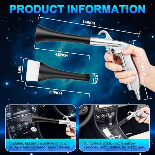 2 Nozzles Air Cleaning Gun, Dry Cleaning Gun Quickly Blasts Dust, Dirt and Grime from Surface, Dryer Air Blow Gun Works with Air Compressor, Car Detailing Tool for Interiors Exteriors Deeply Cleaning - Image 4