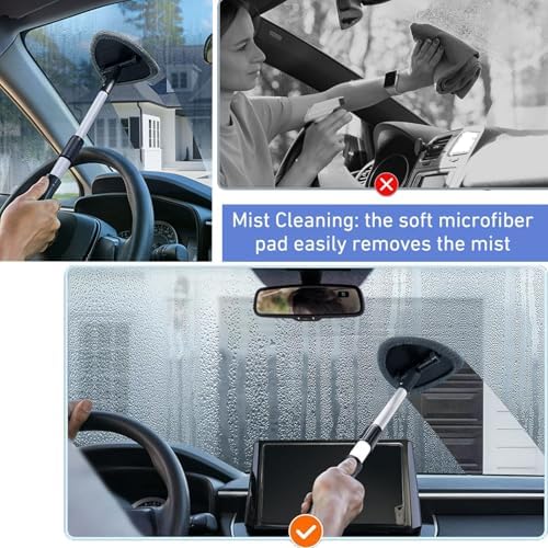 desin Windshield Cleaning Tool, Car Window Cleaner Windshield Cleaner with 4 Reusable and Washable Microfiber Pads and Extendable Handle Auto Inside Glass Wiper - Image 5